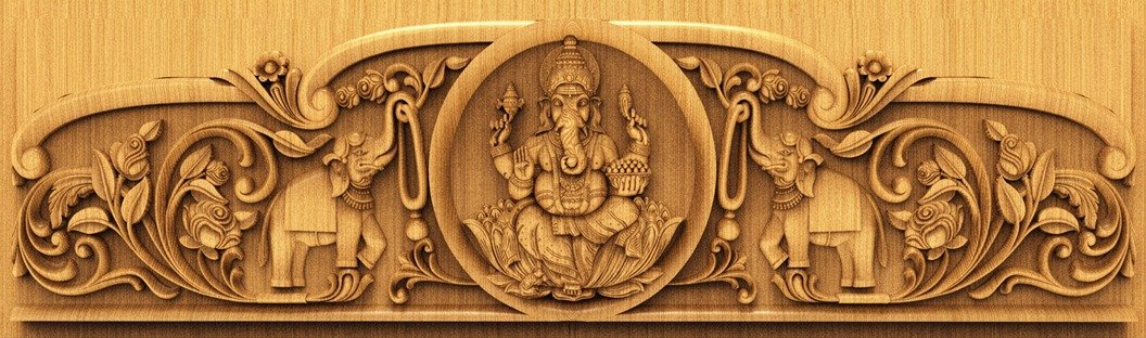 H God Frame - HB-42 Lord Ganesha Divine Carved Temple Door 3D Model